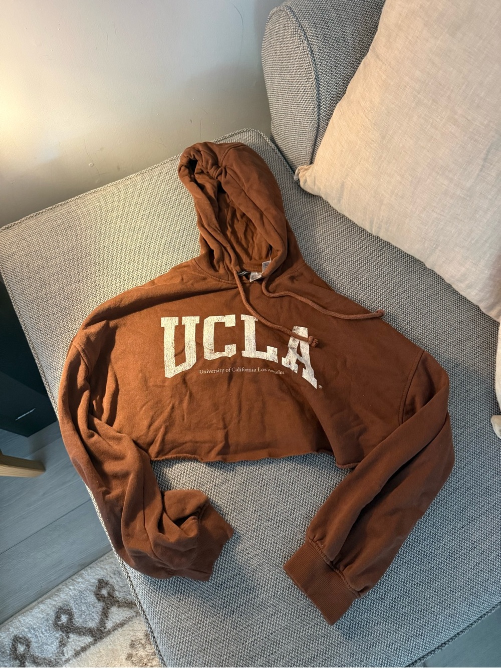 H&M Cropped Hoodie in Rust Brown with UCLA Print